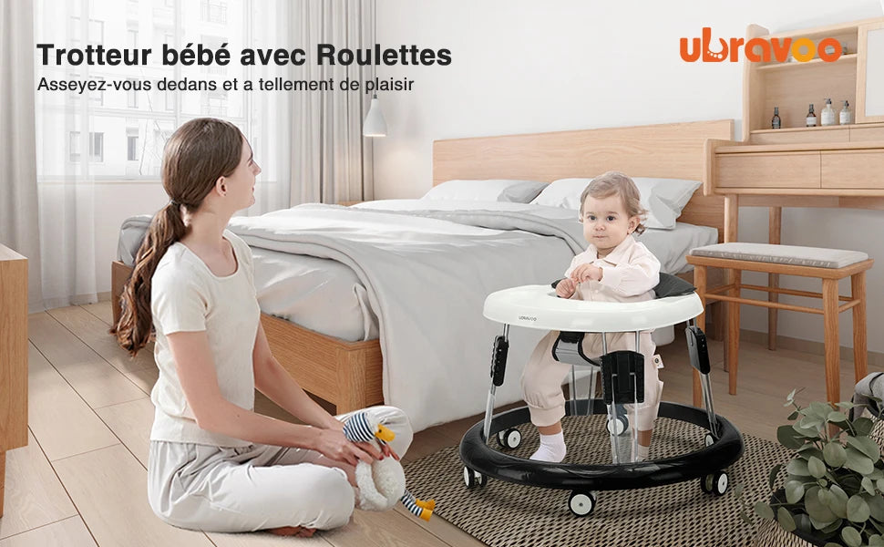 Adjustable Baby Walker Aids, Easy to Clean Tray, Universal Rollator, Anti-Rollover Folding Walker for Girls & Boys 6-18 Months