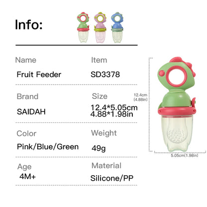 Rotating Push-type Food Grade Silicone Fruit and Vegetable Feeder For Infants Baby, Dinosaur Shape Toddlers Supplementary Food F
