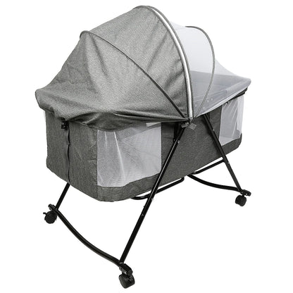 Portable baby bed foldable travel cradle with net and 0-2 year old universal wheel 60KG gray 106*92*55cm