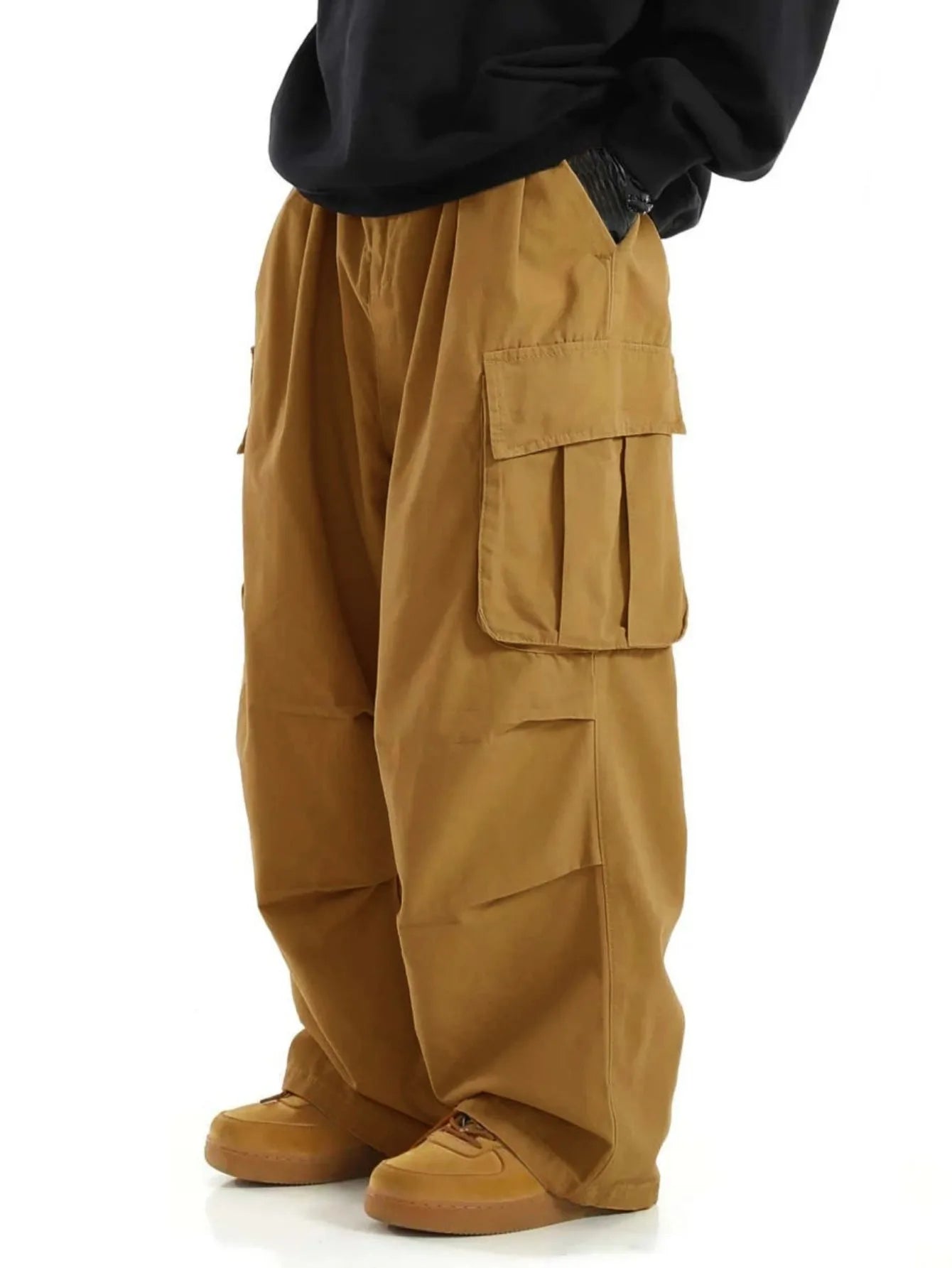 plus Size Men's Workwear Wide Leg Pants Loose Street Style Trendy Cargo Trousers
