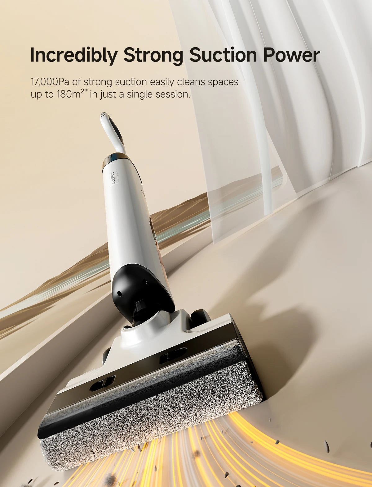UWANT D500 Wet Dry Vacuum Cleaner 17000Pa Suction 180°Lay-Flat Cordless Mop AI Self-Cleaning 65°C Drying Triple-Sided Edge