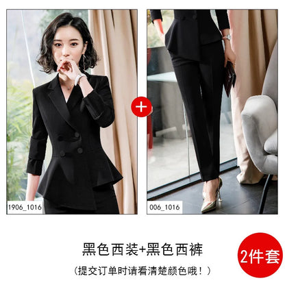 Fashion Red Pant Suits For Women Business Work Wear Formal Outfits Office Lady Blazer Set Elegant 2 Pieces Sets Female 2024 New