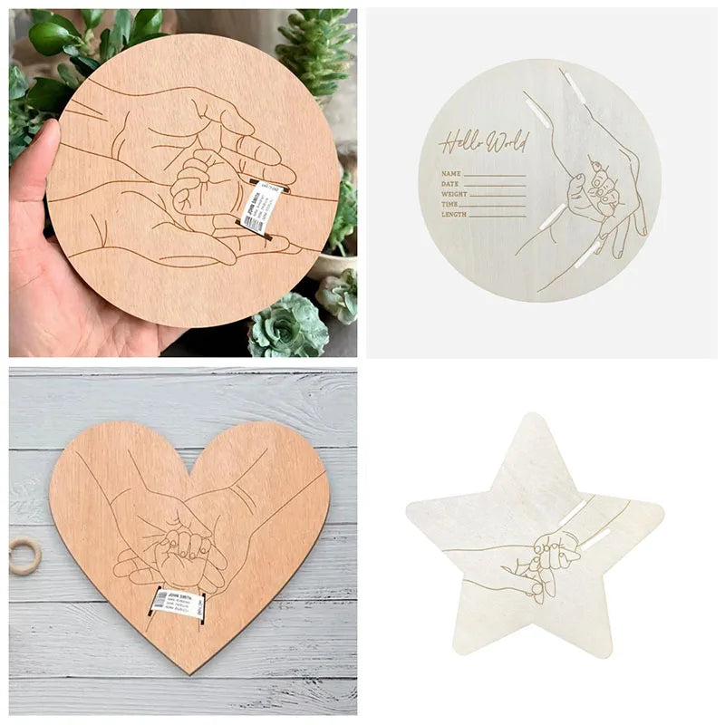 New Pattern Fashion Wooden Baby Birth Hospital Commemorative Plaque Circular Carved Newborn Collection Plaque Ornament