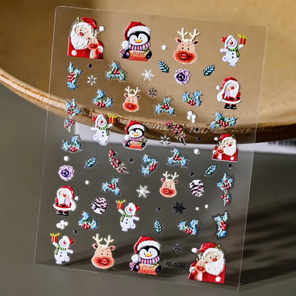 5D Embossed Gold Castle/Garland/Christmas Tree Nail Stickers White Snowflakes Bow Star Nail Decals Self-Adhesive Xmas Nail Decor