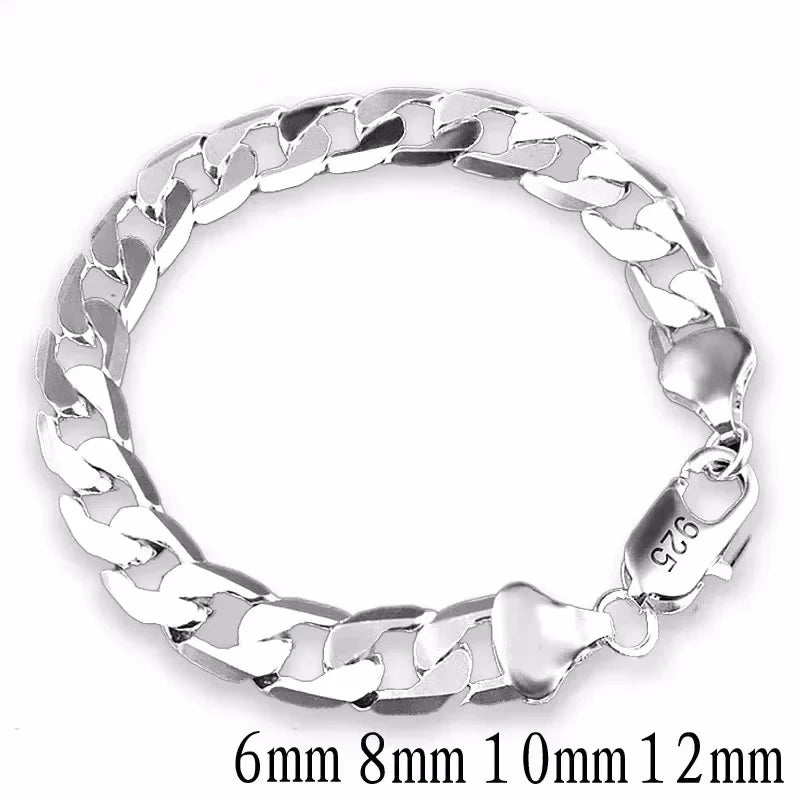 925 Sterling Silver Bracelet Sideways Silver Bracelet 6MM8MM10MM12MM Bracelet Men & Women Jewelry