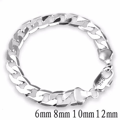 925 Sterling Silver Bracelet Sideways Silver Bracelet 6MM8MM10MM12MM Bracelet Men & Women Jewelry