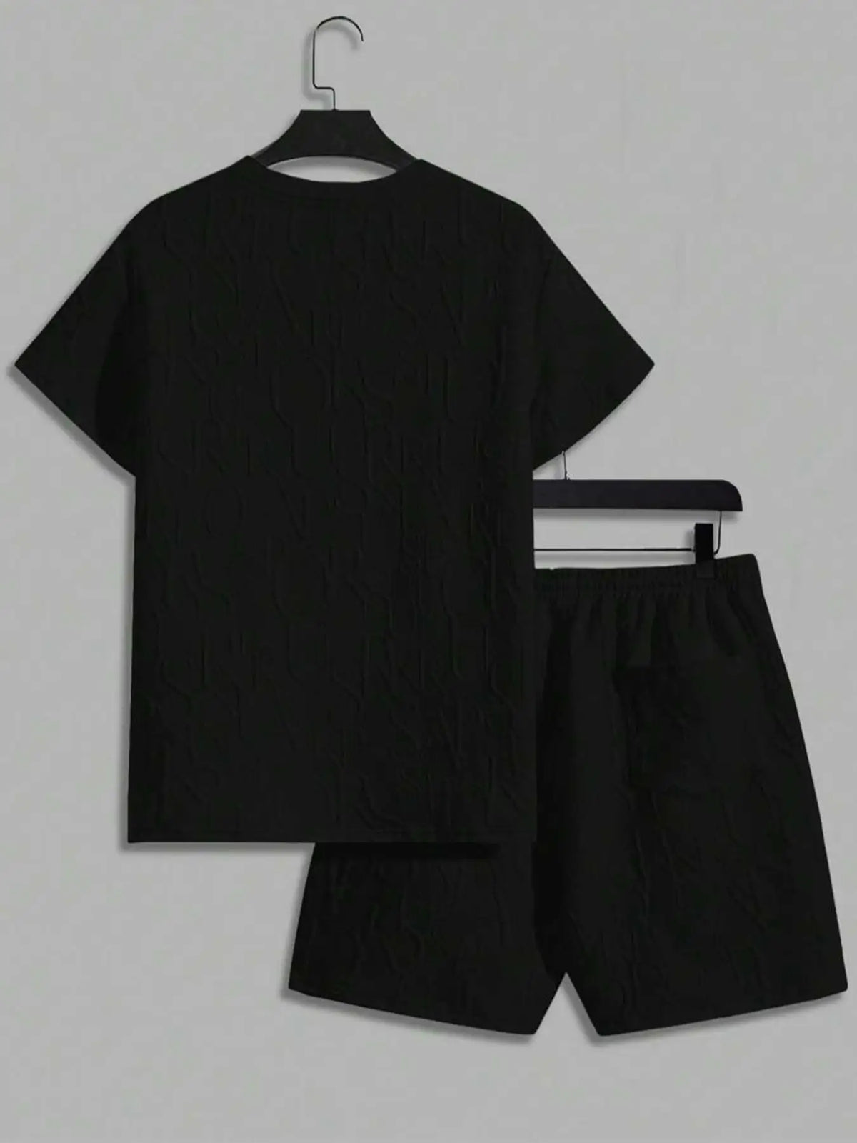 Men's Textured Letter Patched Round Neck Tee & Drawstring Shorts Two-Piece Set Regular Fit Casual Short Sleeve T shirt & Shorts