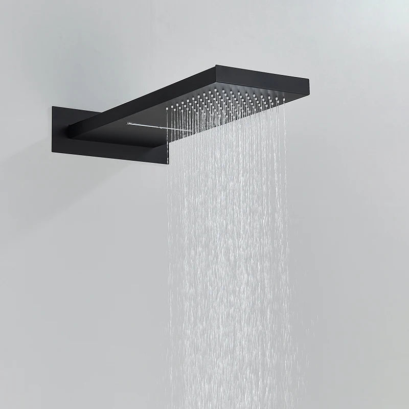 SHBSHAIMY Thermostatic Shower Faucets Bathroom Black Waterfall Shower Set Chrome Wall Mounted Three Ways Hot And Cold Mixer Tap