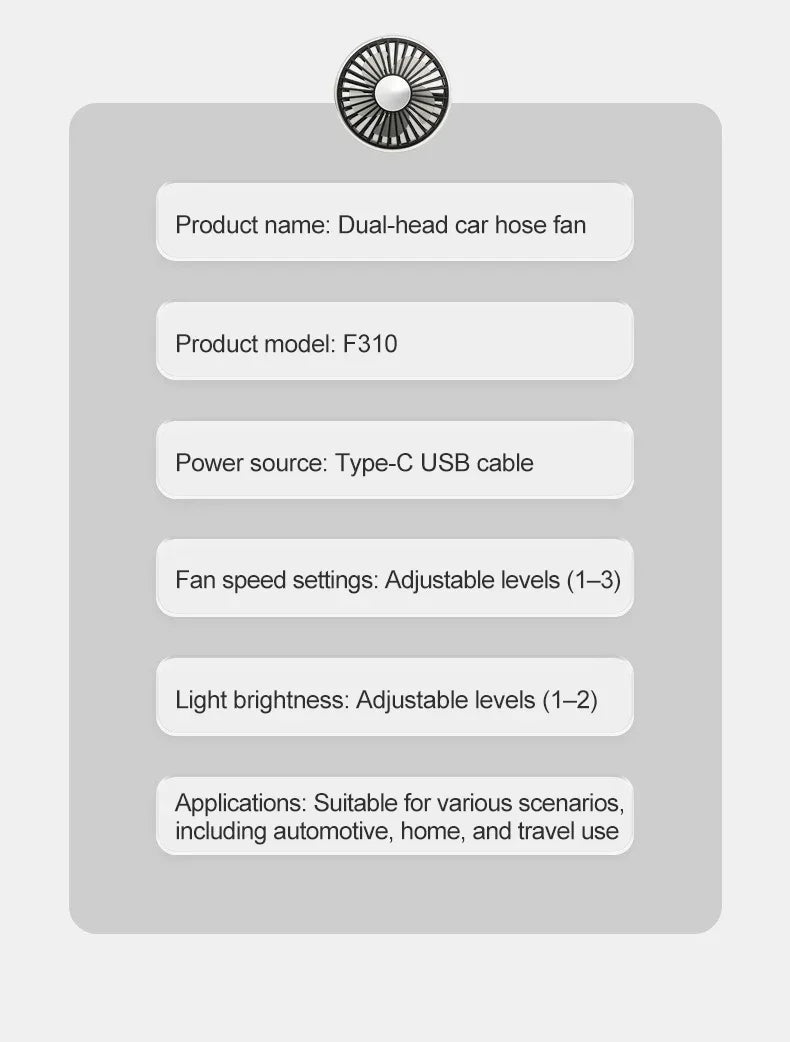 EAFC Car USB Fan Dual Head Cooling Air Fan Independent Switch 3-Speed 360 Degree Adjustable Auto Fan Car Electrical Appliances