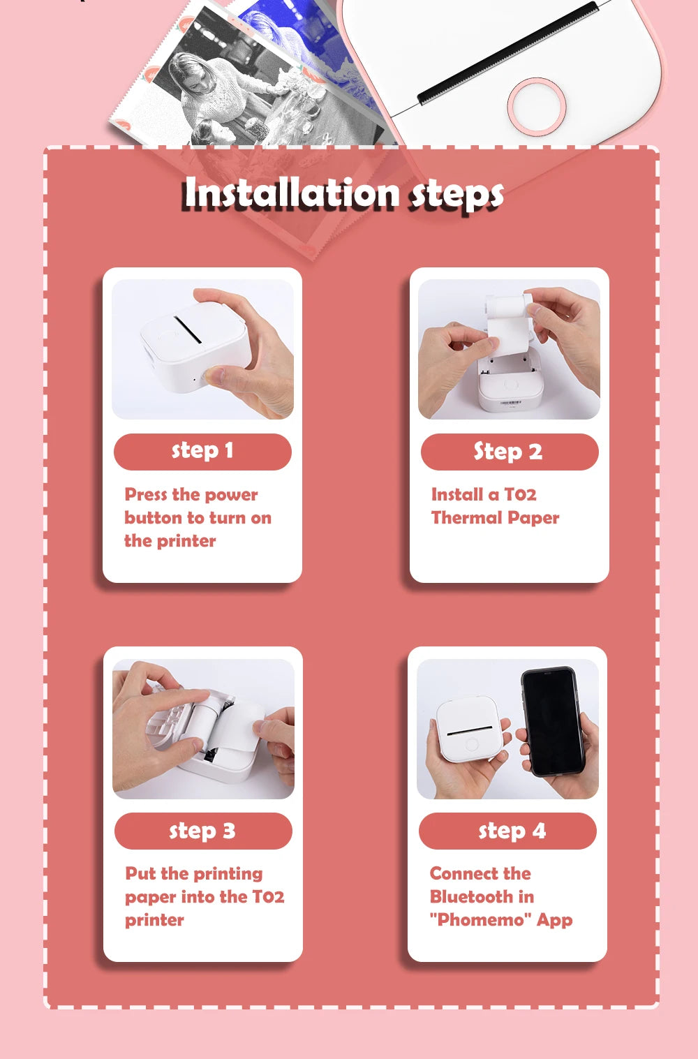 Phomemo Self-adhesive Sticker Paper for T02/M02X Portable Printer Thermam Paper Label Sticky DIY Photo Text Study Notes Printing