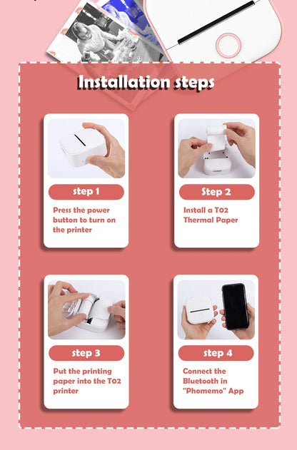 Phomemo Self-adhesive Sticker Paper for T02/M02X Portable Printer Thermam Paper Label Sticky DIY Photo Text Study Notes Printing
