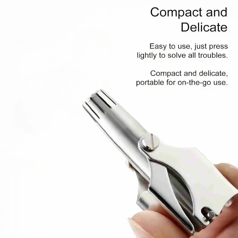 Men's Stainless Steel Nose Hair Trimmer Manual Mechanical Razor Washable Hair Removal Tool with Brush for Personal Grooming