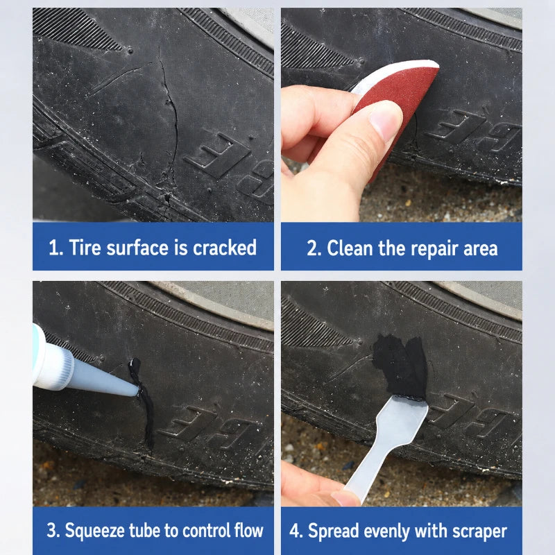 Permanent Rubber Tire Repair Glue 30ml Complete Kit Quick Patch Seal For Bike Motorcycle ATV Car Tyre Crack Leak Repair Supplies