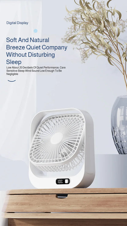 Mini Desktop Fan High Wind Power Rechargeable Plugin Circulation Intelligent Speed Control 360° Rotation Home Office Cooling