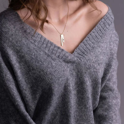 EManco Stainless Steel Long Engraved Necklace Double Pendant Name Personalized Engraved Necklace Birthday Gift