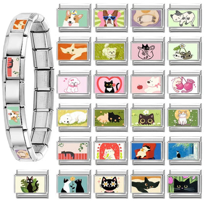 2026 Women's Funny Cat Bite Tail Elephant Dog Animals Italian Charm Link Fit 9mm Stainless Steel Module Bracelet Making Jewelrys