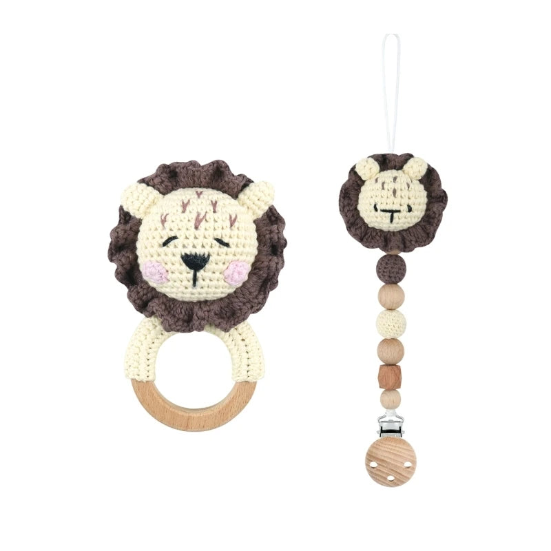 Baby Pacifier Clip Crochet Koalas Handbell Rattle Doll Teether Pacifier Chain Clips Set Dummy Chain Cartoon Teething Toy