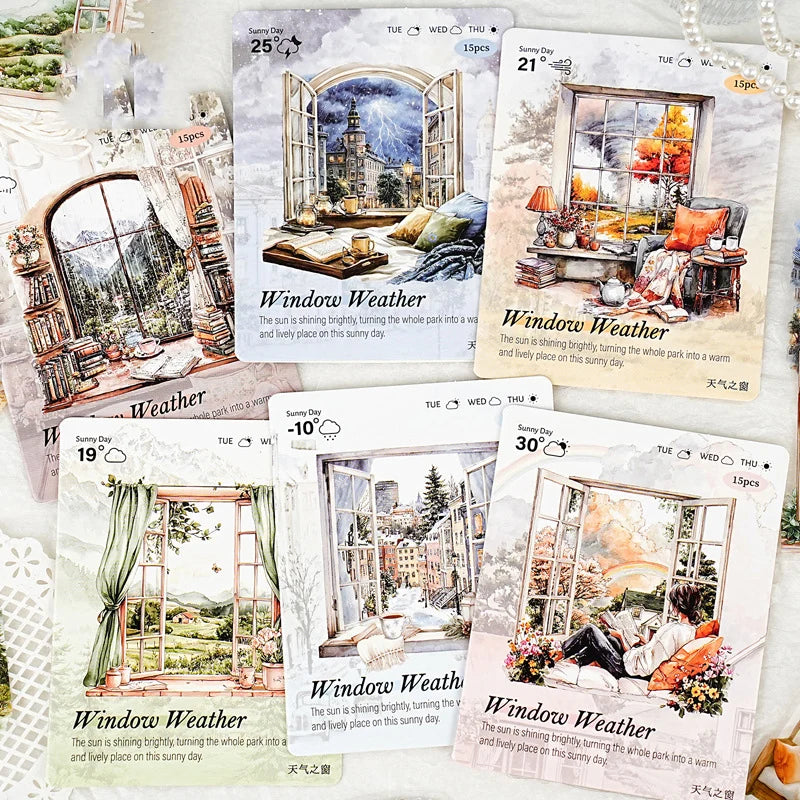 JIANWU Weather Window Series Vintage Plant Flower Landscape Material Collage PET Sticker Creative DIY Journal Stationery