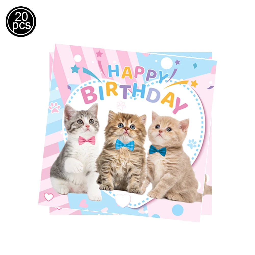 Cat Party Paper Plates Cups Napkins Party Supplies Cat Face Happy Birthday Banner Tablecloth for Cat Themed Birthday Party Decor