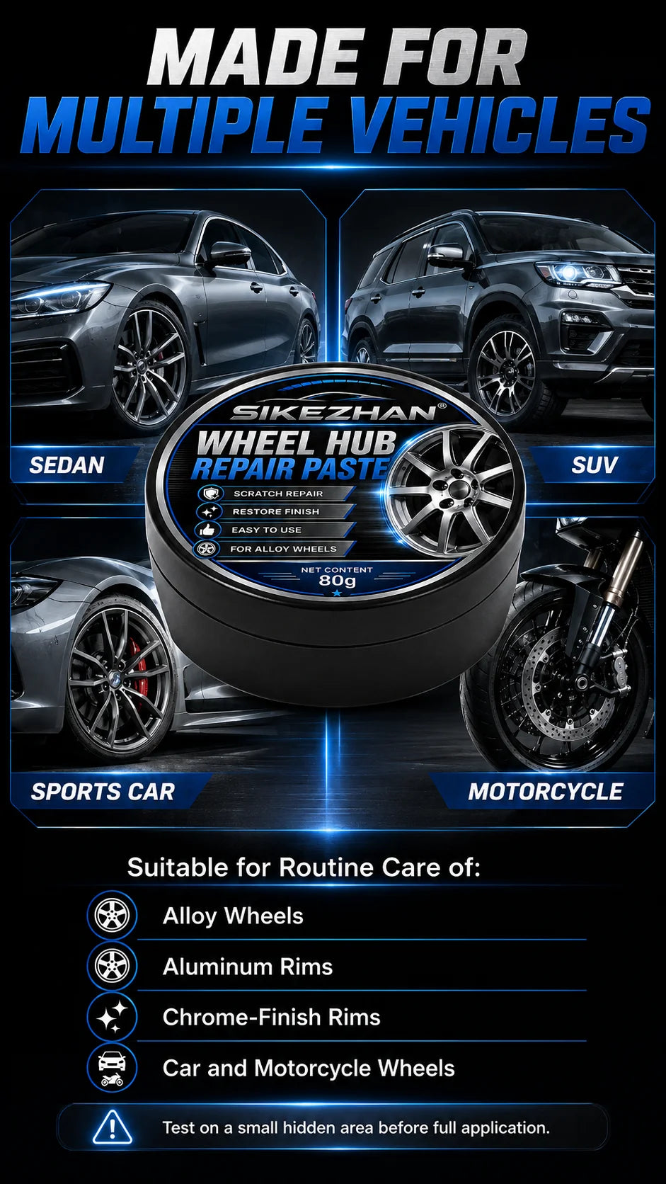 SIKEZHAN 80g Car Wheel Hub Repair Paste,Scratch & Oxidation Remover, Color Restorer and Polish Wax for Alloy Chrome Rims & Tires