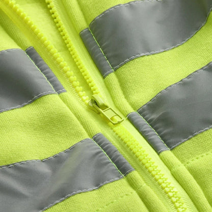 Men Reflective Strip Hoodies Casual Fit Work Safety Jackets Autumn Thin Fleece Hooded Zipper Sweatshirt Coats Workwear For Men
