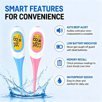 JUSTLANG Dog&Cat Thermometer Pet Fever Detection Large Digital Display Flexible Soft Tip Waterproof Veterinary Supply Animals