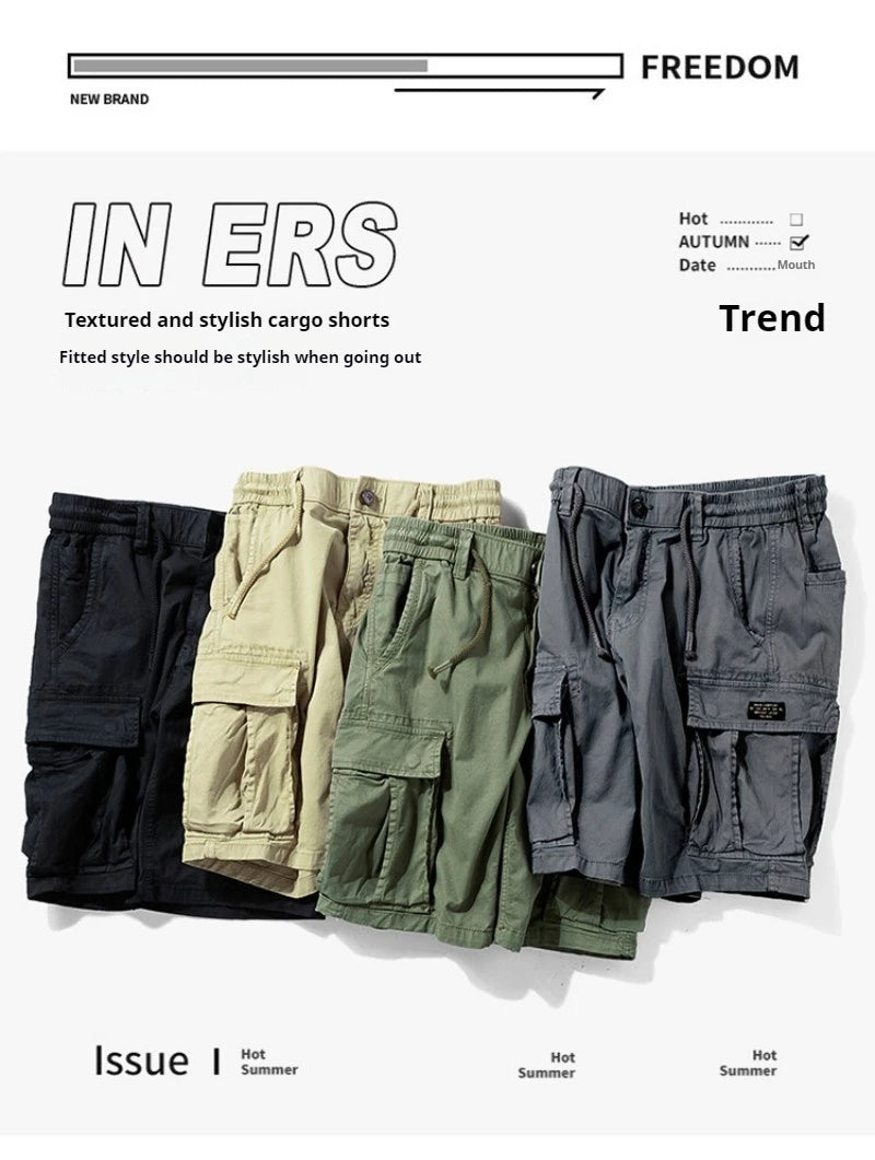 Men Summer New Multi Pockets Cotton Cargo Shorts Men Fashion Solid Quick Dry Joggers Shorts Pants Outdoor Breathable Shorts Male