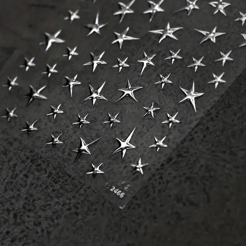 3D Bronzing Laser Silver Irregular Star Nail Decals Metallic Effect Silver Pentagram Nail Decals Adhesive Nail Art Star Stickers