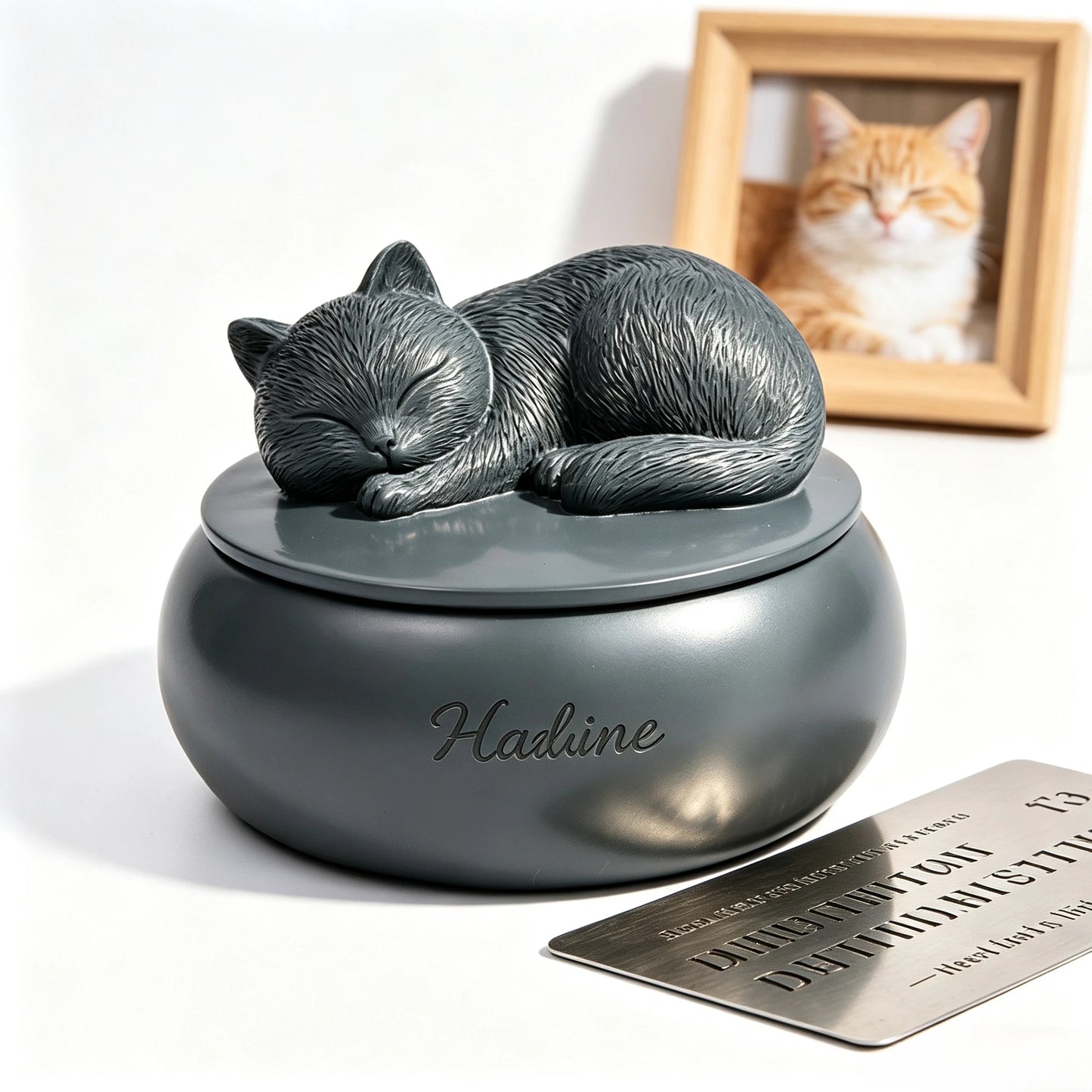 Pet Urn for Cats Resin Sleeping Cat Memorial Ashes Container Matte Sealed Pet Hair Keepsake Box Decor Desktop Loss Sympathy Gift