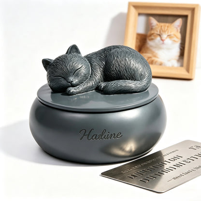 Pet Urn for Cats Resin Sleeping Cat Memorial Ashes Container Matte Sealed Pet Hair Keepsake Box Decor Desktop Loss Sympathy Gift