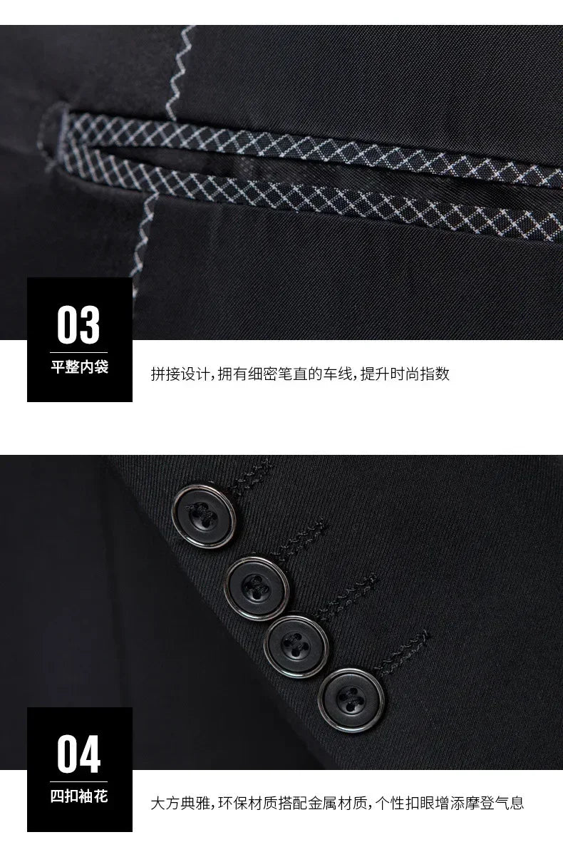US Size Men Lapel Black Collar 3 Pcs Suit Set Coat Vest Trousers / Business Groom Wedding Dress Fprmal Blazer Pants Waistcoat