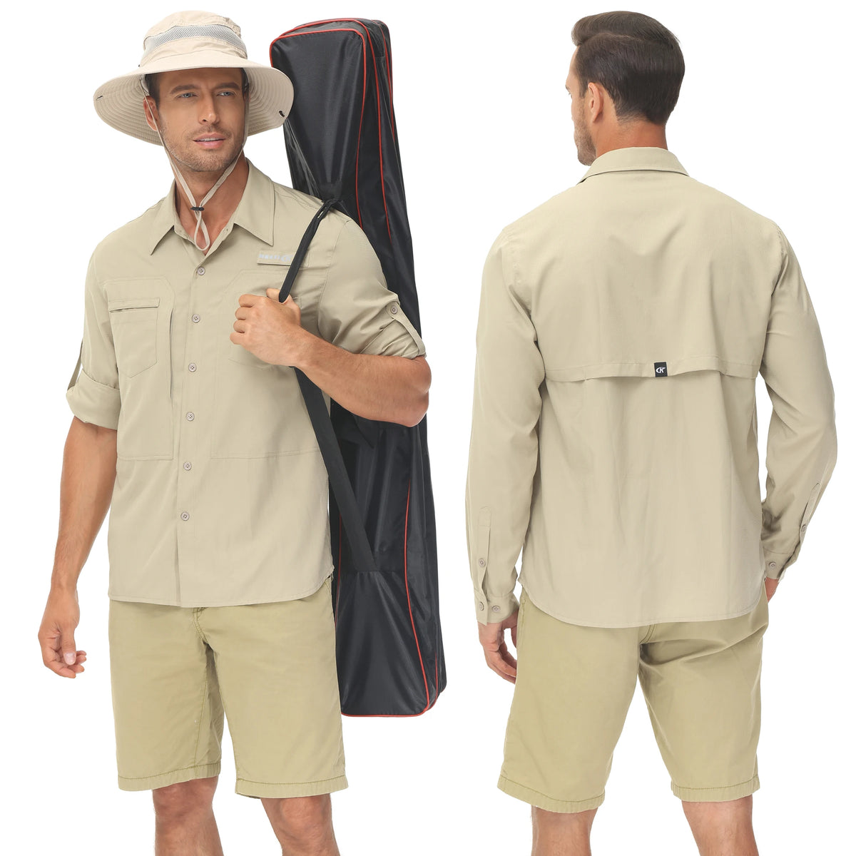 Men's Long Sleeve Fishing Shirts UPF 50+ Sun Protection Breathable Lightweight Travel Work Button Down Shirt with Zipper Pocket