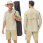 Men's Long Sleeve Fishing Shirts UPF 50+ Sun Protection Breathable Lightweight Travel Work Button Down Shirt with Zipper Pocket