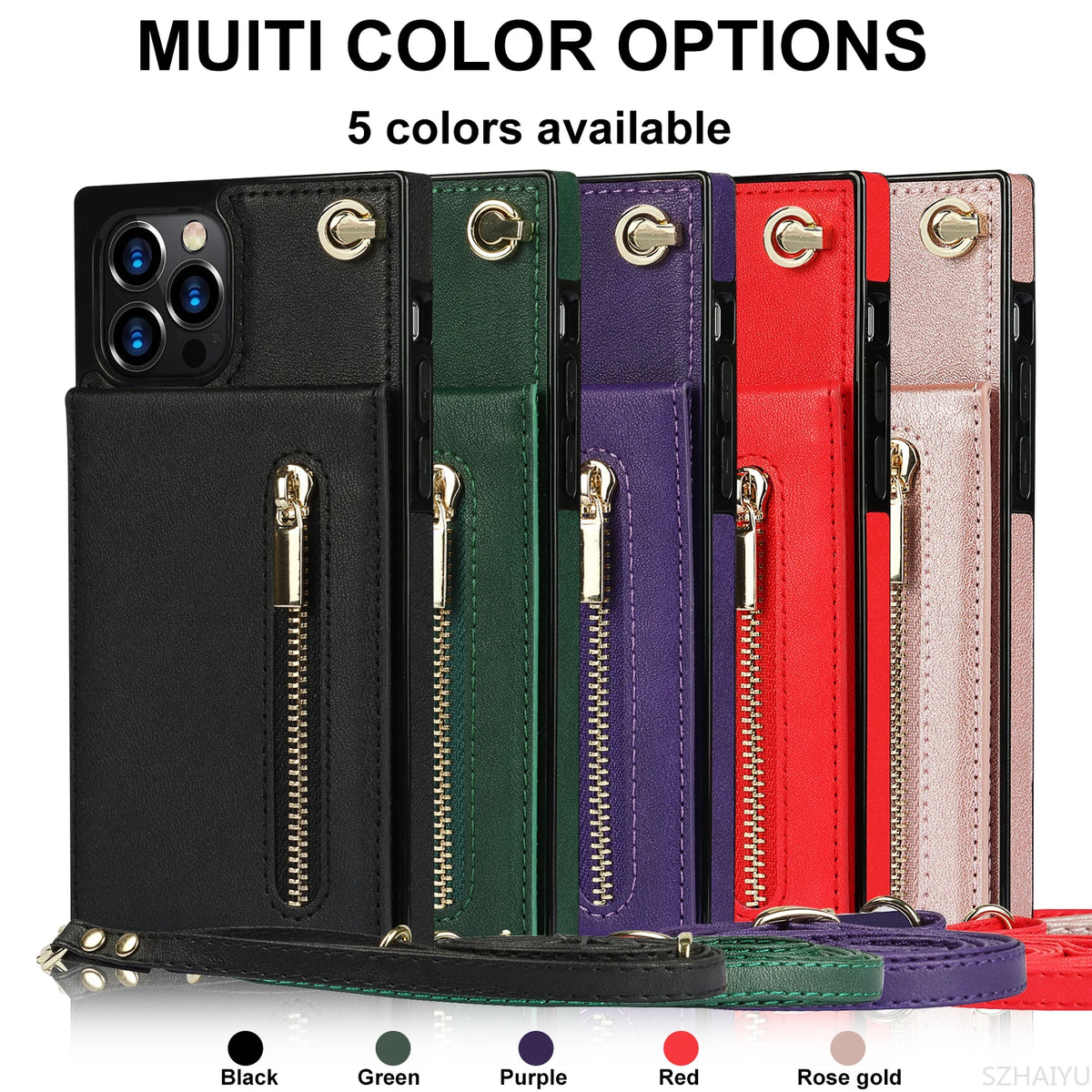 Zipper Wallet for IPhone 17 Air 16 16E 15 14 13 12 11 Pro Max Plus Case with Card Holder Lanyard Strap Crossbody Leather Cover