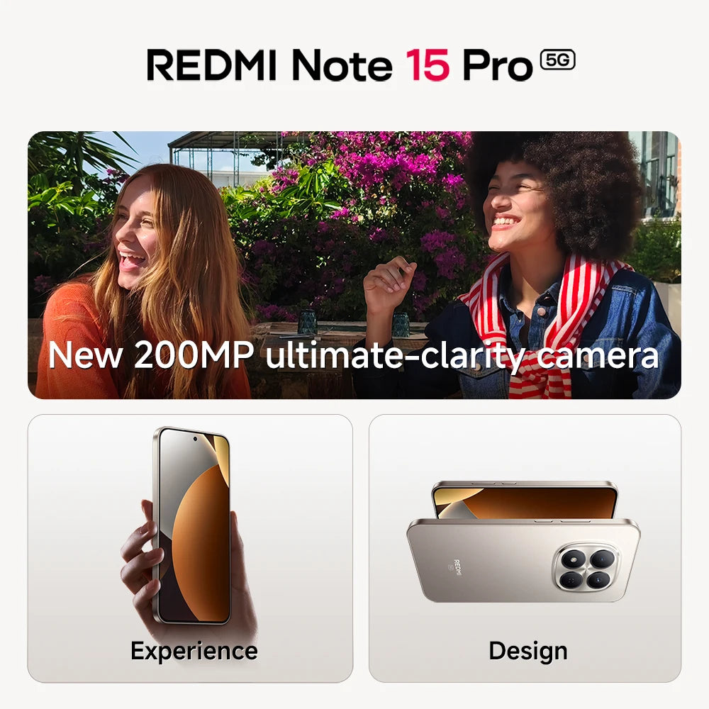 Xiaomi Redmi Note 15 Pro 5G Smartphone, NFC MTK Dimensity 7400-Ultra 6.83" 120Hz Display 200MP Camera 45W Charge Battery 6580mah