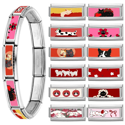 2025 New Women's Gift Cute Rabbit Cat Dogs Italian Charms Links Beads Fit 9mm Stainless Steel Modular Modular Bracelet Jewelry
