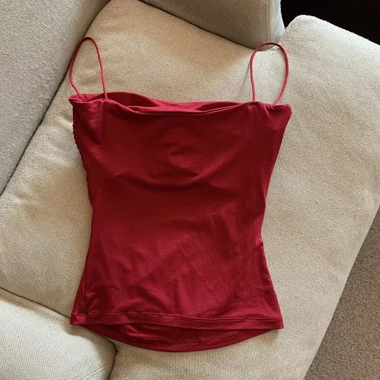 Women With Built In Bra Spaghetti Strap Tanks Summer Camis Tank Casual Tops  For Woman Solid Color Female Korean Style