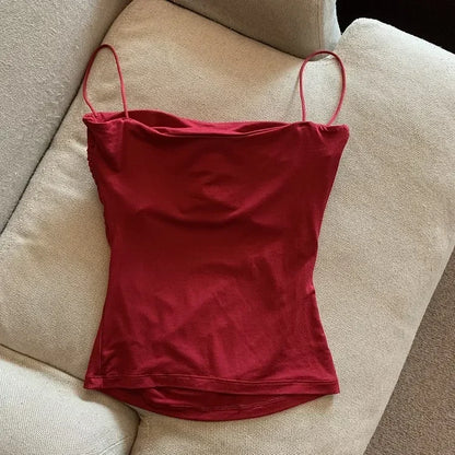 Women With Built In Bra Spaghetti Strap Tanks Summer Camis Tank Casual Tops  For Woman Solid Color Female Korean Style