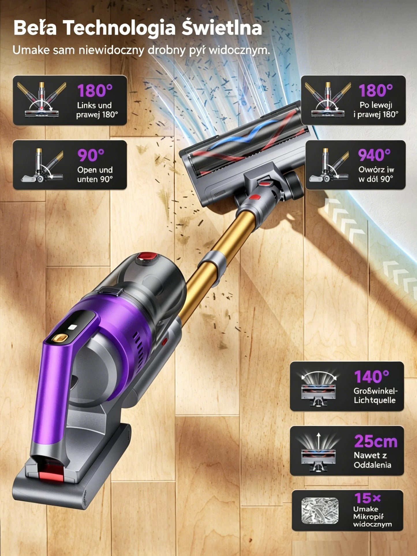 Tdyon Nova 680W 70000PA Cordless Vacuum Cleaner 75mins Long Runtime Removable Battery Self-Standing Wall Charging Vacuum Cleaner