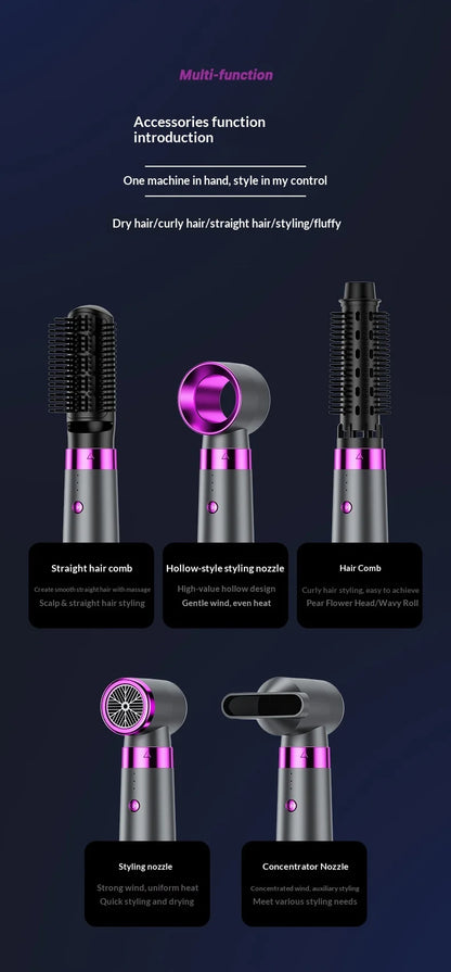 HOMEFISH 5-in-1 Electric Hair Dryer with Automatic Straight & Curling Iron Hot Air Comb & Diffuser for Outdoor Use AC Motor