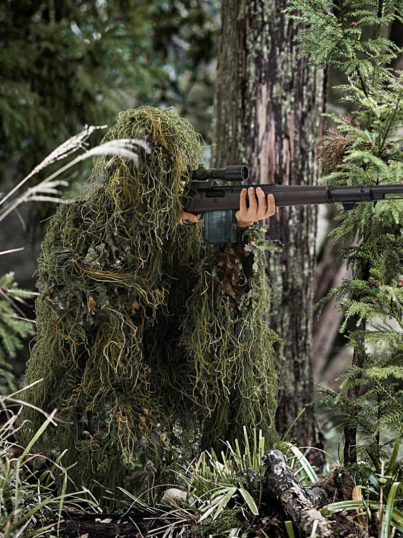 JOAXOR Ghillie Suit 3D Leafy Camo Hunting Suits, Woodland Gilly Suits Gillies Suits for Men, Leaf Camouflage Hunting Suits