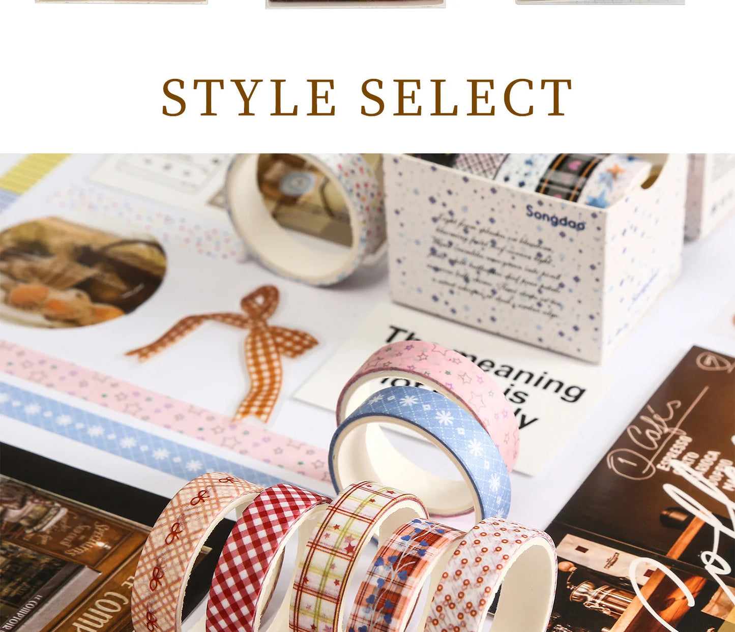 MINKYS 5pcs/set Basic Grid Star Decorative Tape Cute Cartoon Creative Washi Tape School Stationery