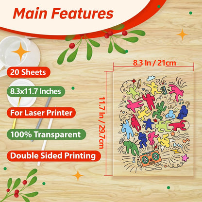 20 Sheets A4 Laser Transparency Film  Transparent Paper Clear Overhead Projector Film for Laser Printer