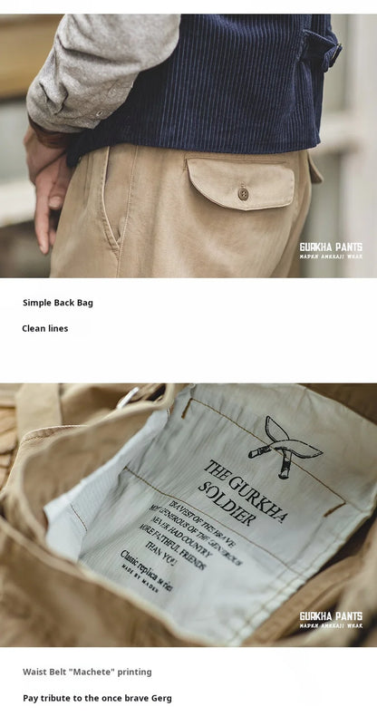 Maden Vintage Khaki Gurkha Pants Adjustable High Waist Casual Cargo Work Pants Classic Straight Trousers Men's Spring and Fall