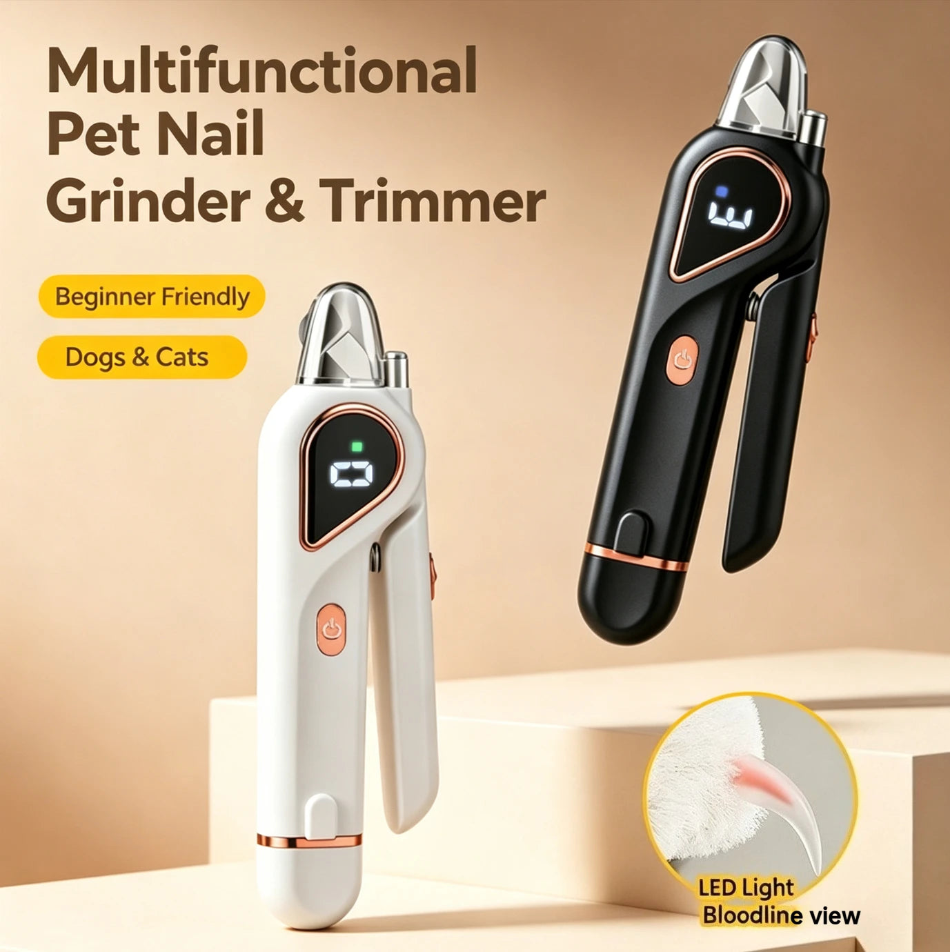 Electric Pet Nail Grinder Low Noise Rechargeable Pet Nail Trimmer Painless Paws Grooming Smoother Nail File Clipper