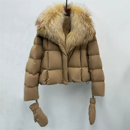 Women's winter jacket New detachable fox fur collar down coats for winter 2025 white duck down filled warm thick coat outerwears