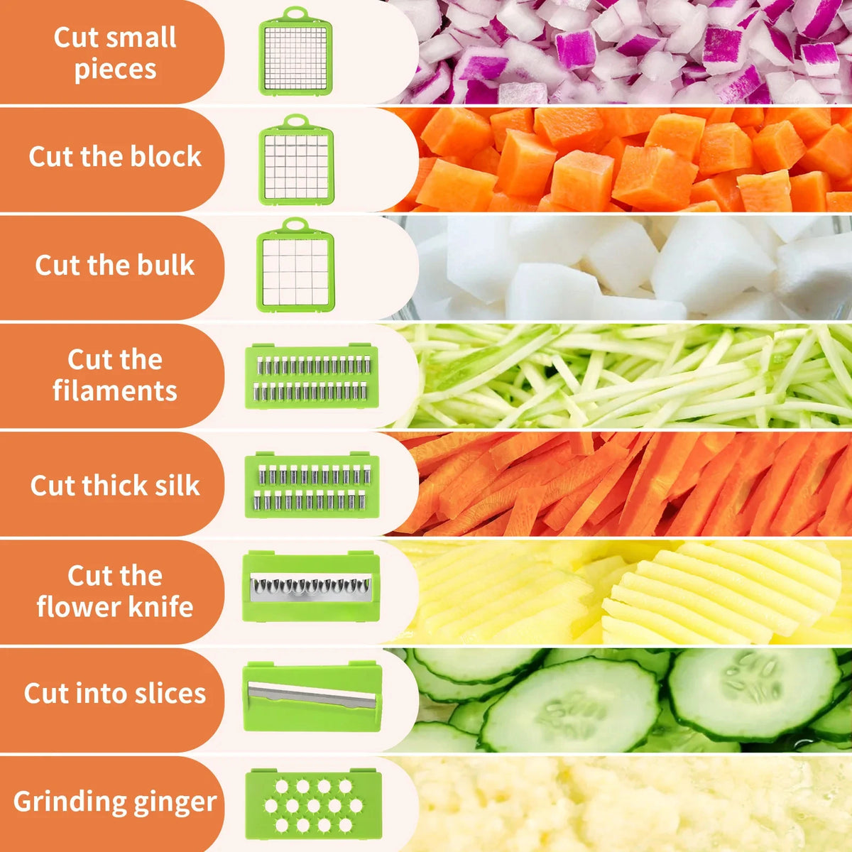 7/17 in 1 Multifunctional Vegetable Chopper - Food Grate Vegetable Slicer Food Dicer Cut Kitchen Items for Cooking & Meal Prep