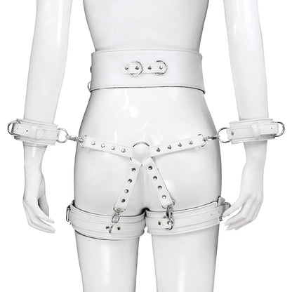 Professional BDSM Red Leather Harness Set Collar Handcuffs Restraint Kit for Women Slave Role Play Fetish Gear Adult Game Toy