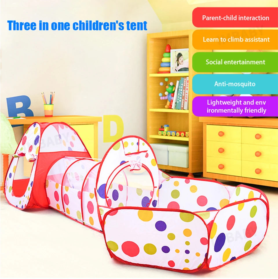 Senior 3-in-1 Foldable Baby Playground Children's Game Tent Baby Ball Fence with Crawling Tunnel Basketball Frame Children Gifts