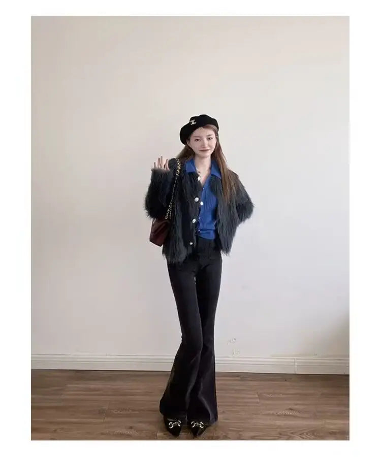 Imitation Mink Cashmere Knitted Cardigan Sweater Coat Women Autumn And Winter 2023 Popular European Soft Cardigan Sweater Female